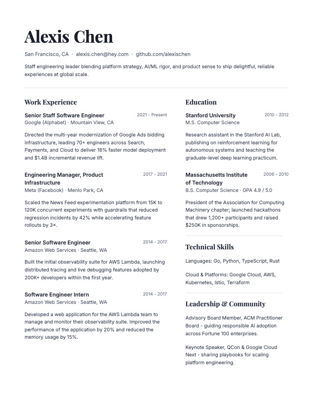 Preview of the Focus resume template