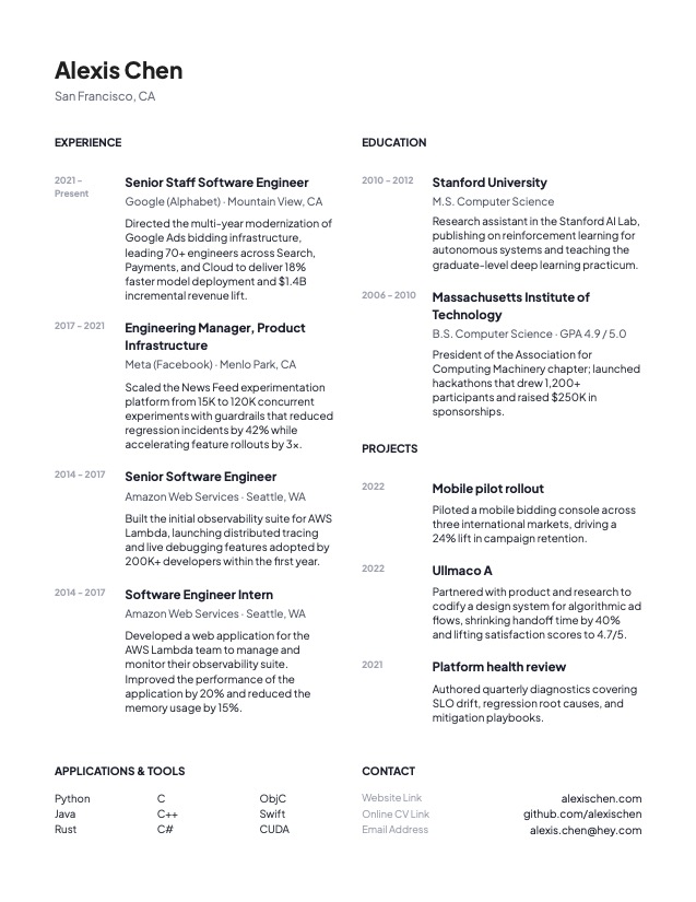 Preview of the Portfolio resume template